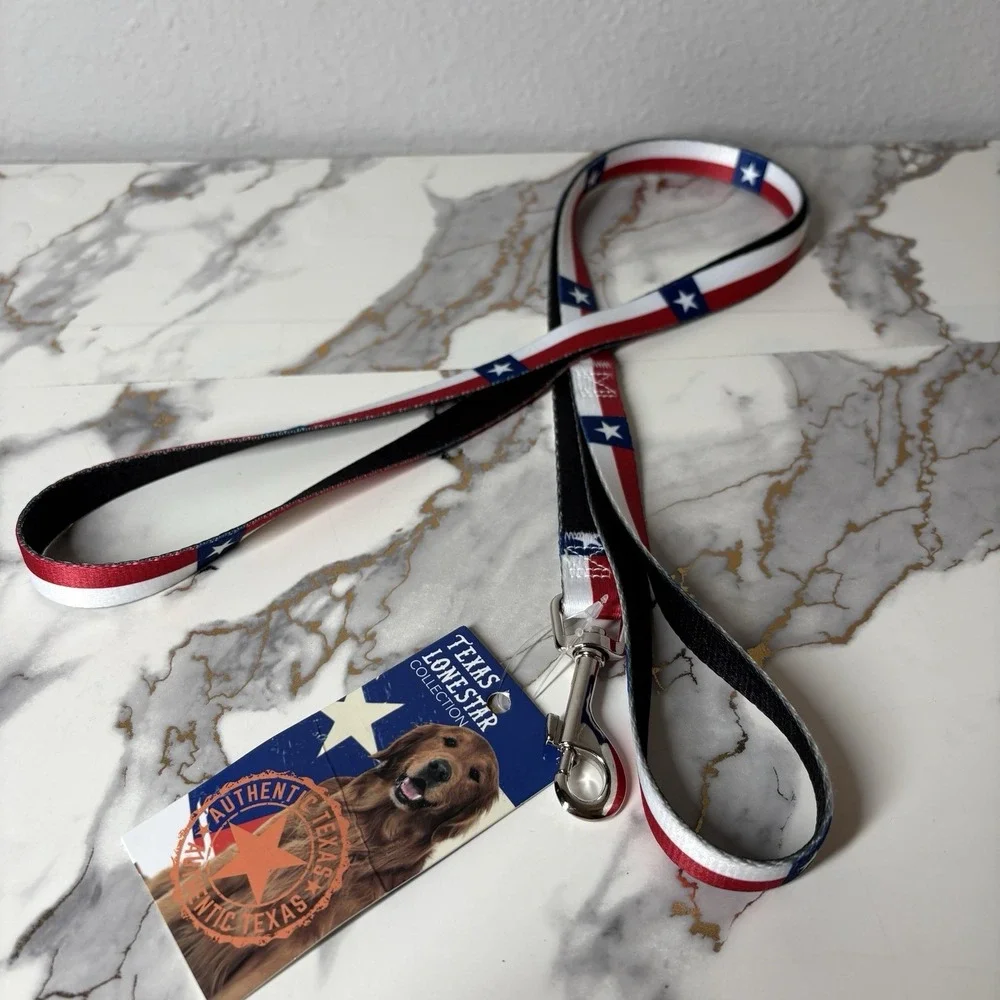 Texas Lone Star Collection 5 Ft Dog Leash Texas Flag Red White Blue NWT Encore